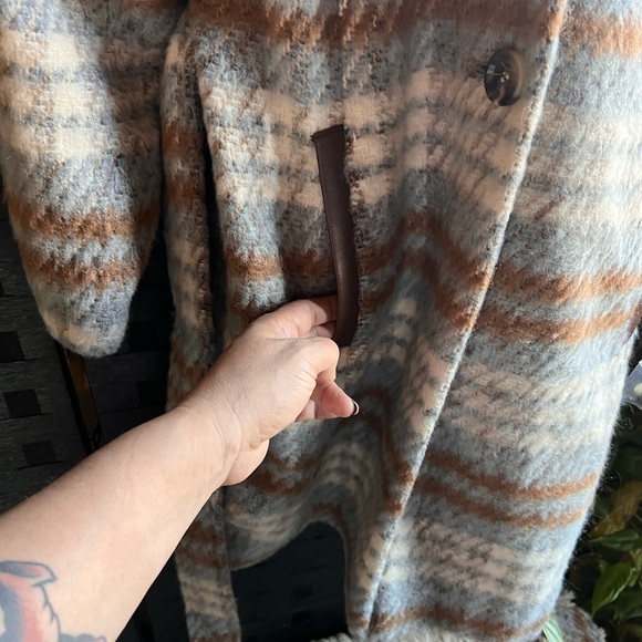 Wool Sam Edelman plaid size small women’s 6 coat jacket trench warm colors - Picture 2 of 5
